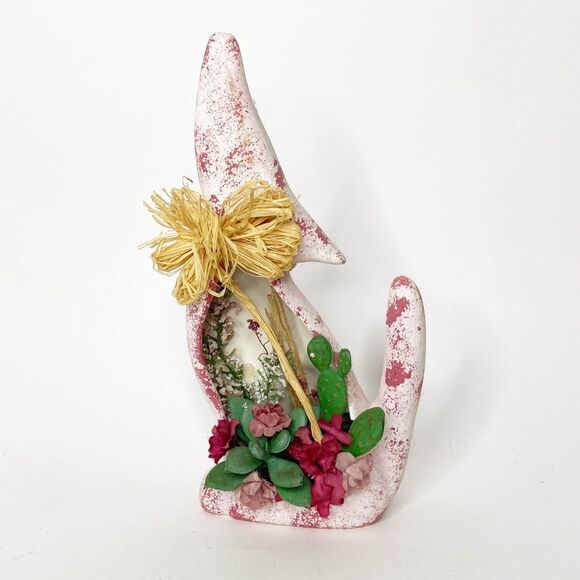 Vintage Howling Wolf Faux Cactus Planter Decor - Picture 1 of 5